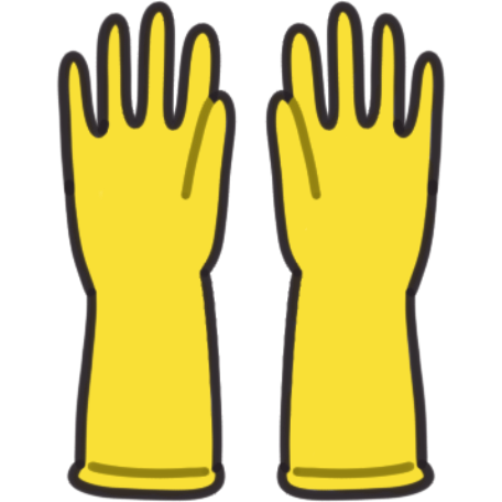 a pair of yellow rubber cleaning gloves with the thumbs facing each other 